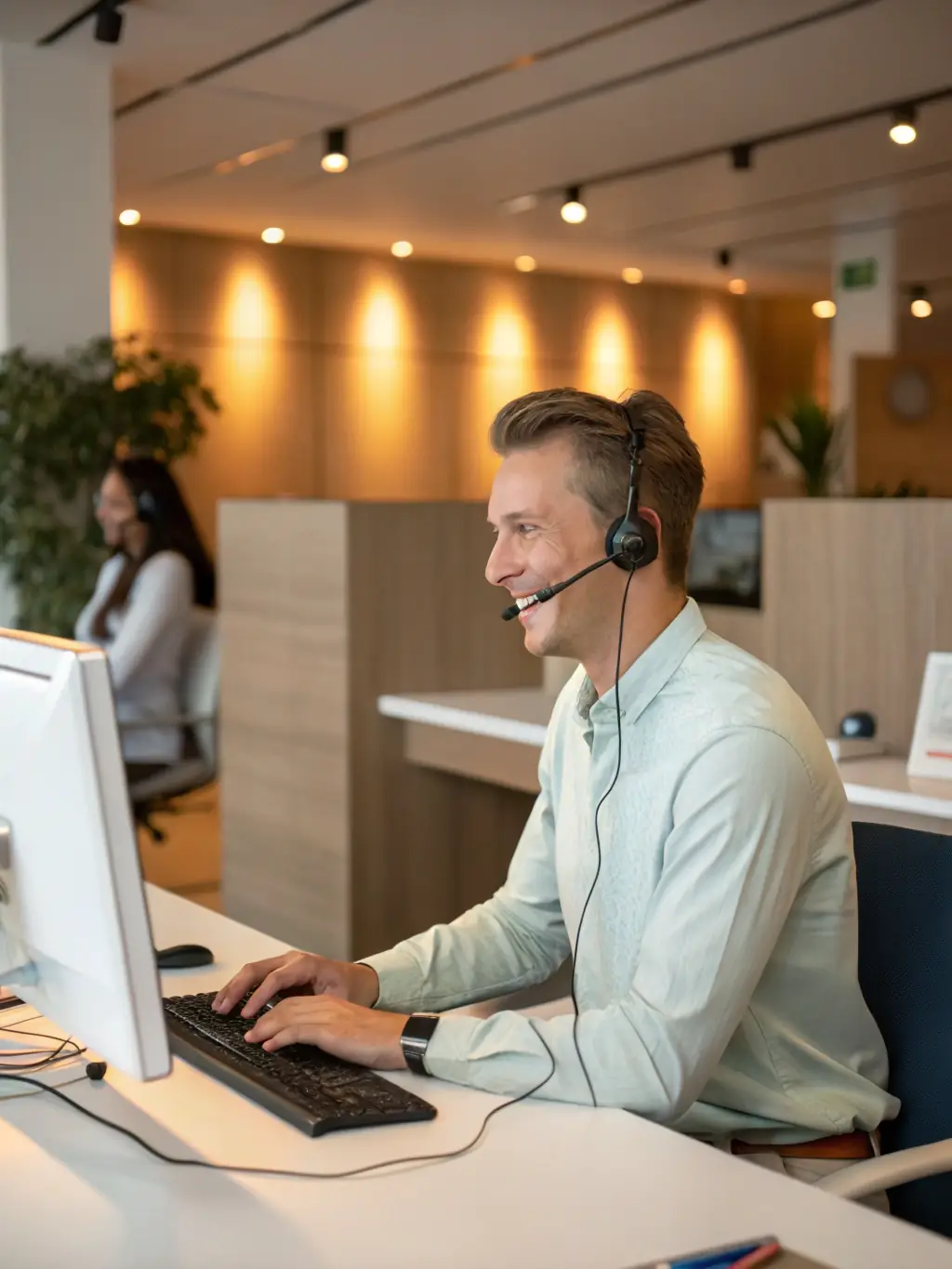 A friendly support staff member assisting a customer with their NDIS order over the phone, showcasing DOBHAN's commitment to personalized support.